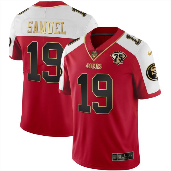 Men's 49ers 75th Anniversary Patch Alternate Vapor Black Gold & Red Gold Limited - All Stitched - Image 20