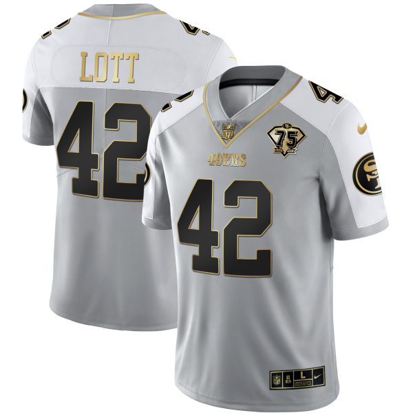 Men's 49ers 75th Anniversary Patch Alternate Vapor Black Gold & Red Gold Limited - All Stitched - Image 45