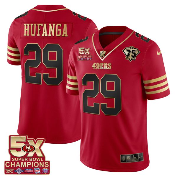 Men's 49ers 5x Super Bowl Patch Black Red Vapor Jersey - Stitched - Image 9