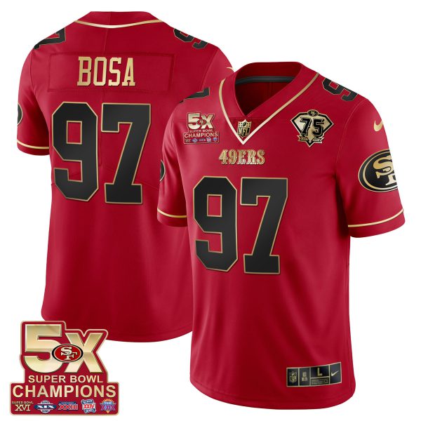 Men's 49ers 5x Super Bowl Patch Black Red Vapor Jersey - Stitched - Image 16