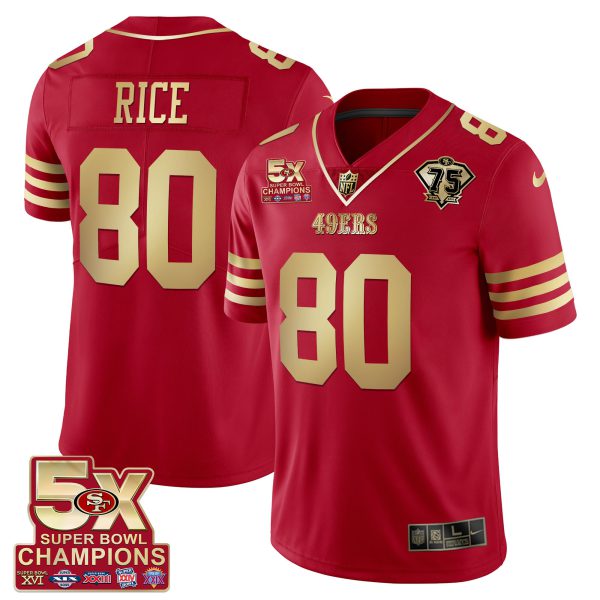 Men's 49ers 5x Super Bowl Patch Black Red Vapor Jersey - Stitched - Image 24