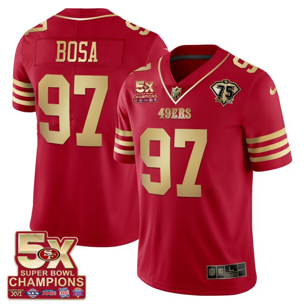 Men's 49ers 5x Super Bowl Patch Black Red Vapor Jersey - Stitched - Image 25
