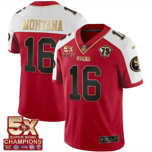 Men's 49ers 5x Super Bowl Patch Black Red Vapor Jersey - Stitched - Image 35