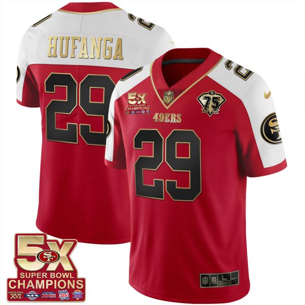 Men's 49ers 5x Super Bowl Patch Black Red Vapor Jersey - Stitched - Image 36