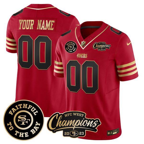 49ers Faithful & 2023 NFC West Champions Patch Vapor Custom Jersey - All Stitched - Image 2