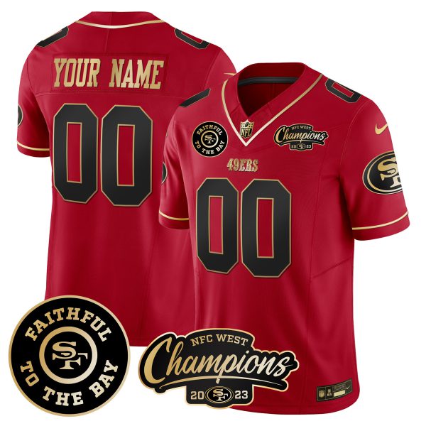 49ers Faithful & 2023 NFC West Champions Patch Vapor Custom Jersey - All Stitched - Image 3