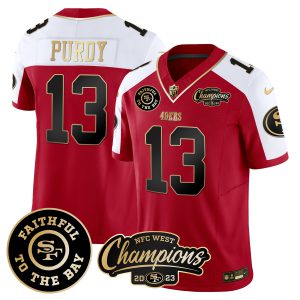 Brock Purdy 49ers Faithful & 2023 NFC West Champions Patch Vapor Jersey - All Stitched