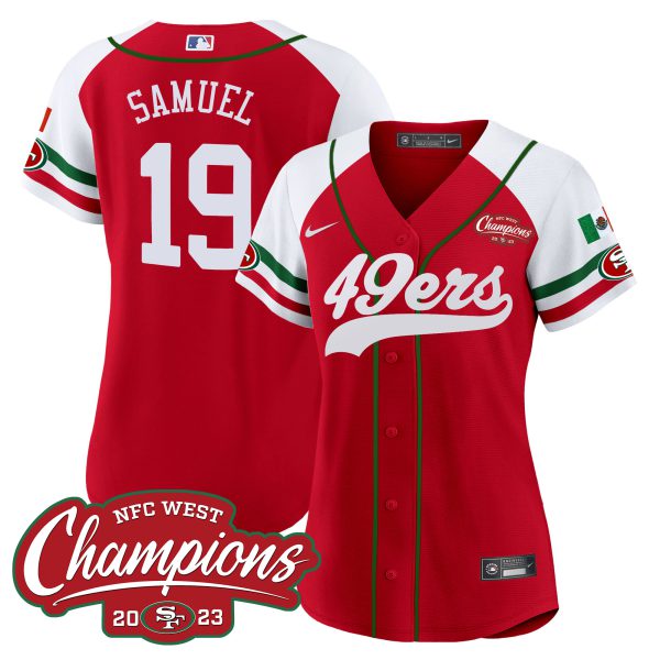 Women's 49ers Mexico 2023 NFC West Champions Baseball Jersey - All Stitched - Image 53
