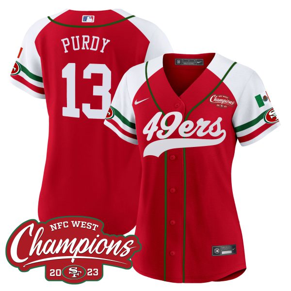 Women's 49ers Mexico 2023 NFC West Champions Baseball Jersey - All Stitched - Image 54