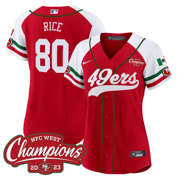 Women's 49ers Mexico 2023 NFC West Champions Baseball Jersey - All Stitched - Image 56