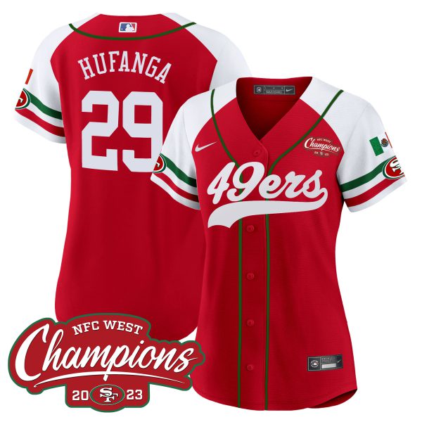 Women's 49ers Mexico 2023 NFC West Champions Baseball Jersey - All Stitched - Image 59