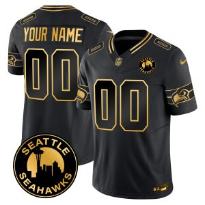 Seahawks 2024 Seattle City Patch Gold Vapor Limited Custom Jersey - All Stitched