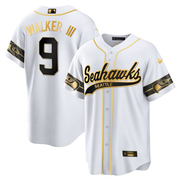 Men's Seahawks Throwback & Gold Cool Base Jersey - All Stitched - Image 29