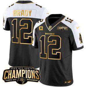 Men's Buccaneers 2023 NFC South Champions Patch Gold Vapor Jersey - All Stitched