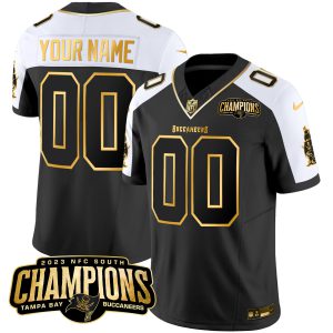 Buccaneers 2023 NFC South Champions Patch Gold Vapor Custom Jersey - All Stitched