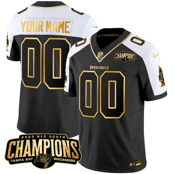 Buccaneers 2023 NFC South Champions Patch Gold Vapor Custom Jersey - All Stitched