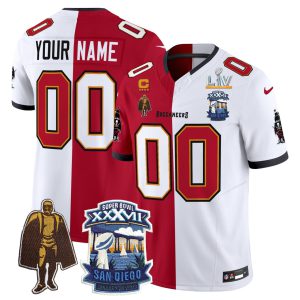 Tampa Bay Buccaneers Split Custom Super Bowl Patch Jersey - All Stitched