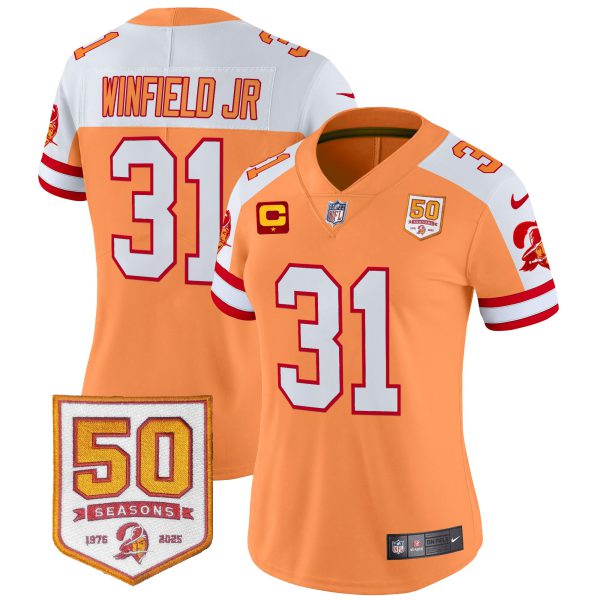 Women's Tampa Bay Buccaneers Throwback 50th Season Patch Vapor Limited Jersey - All Stitched - Image 6