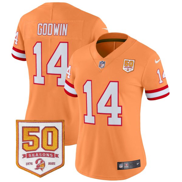 Women's Tampa Bay Buccaneers Throwback 50th Season Patch Vapor Limited Jersey - All Stitched - Image 18