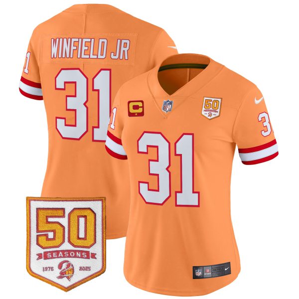 Women's Tampa Bay Buccaneers Throwback 50th Season Patch Vapor Limited Jersey - All Stitched - Image 20