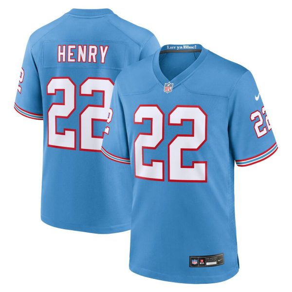 Derrick Henry Tennessee Titans Oilers Throwback Light Blue Jersey – All Stitched - Image 2