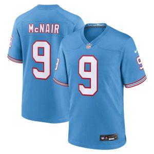 Steve McNair Tennessee Titans Oilers Light Blue Jersey – All Stitched