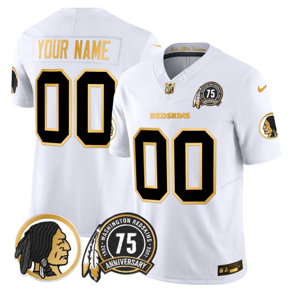 Washington Redskins 75th Patch Throwback Gold Vapor Limited Custom Jersey - All Stitched - Image 3