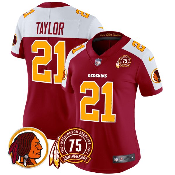 Women's Washington Redskins 75th Patch Throwback Vapor Limited Jersey - All Stitched - Image 6