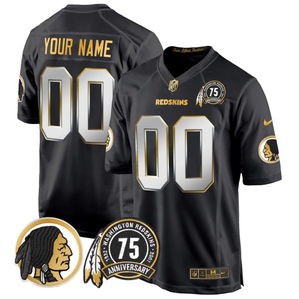 Washington Redskins 75th Patch Throwback Gold Game Custom Jersey - All Stitched - Image 4