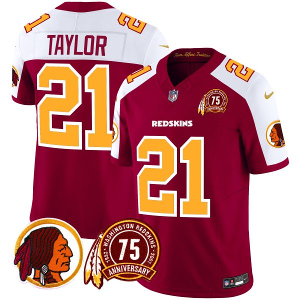 Men's Washington Redskins 75th Patch Throwback Vapor Limited Jersey - All Stitched - Image 33