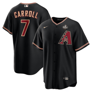 Corbin Carroll Arizona Diamondbacks 2023 World Series Patch Cool Base Jersey - Black - All Stitched
