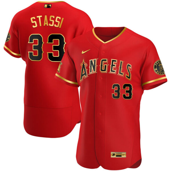 Men's Los Angeles Angels Flex Base Gold Jersey - All Stitched - Image 6
