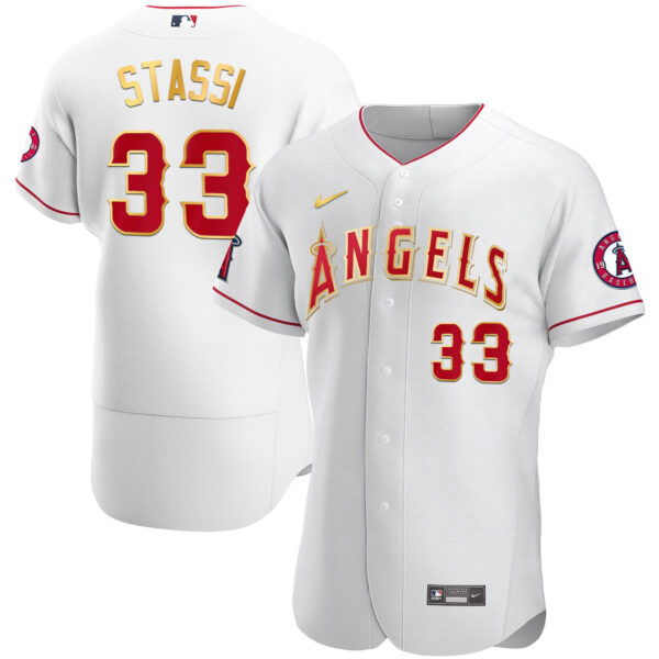 Men's Los Angeles Angels Flex Base Gold Jersey - All Stitched - Image 18