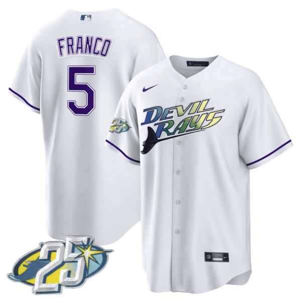 Men's Tampa Bay Rays 25th Anniversary Patch Cool Base Jersey - All Stitched - Image 2
