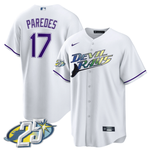 Men's Tampa Bay Rays 25th Anniversary Patch Cool Base Jersey - All Stitched - Image 3
