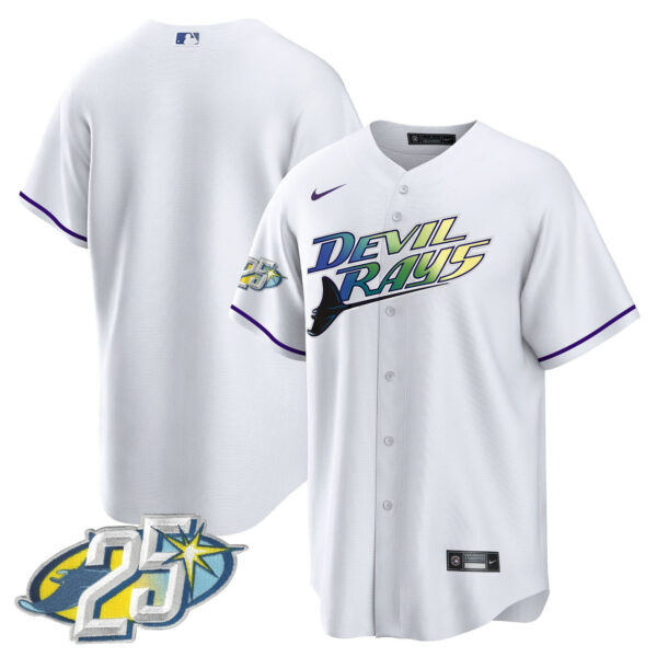 Men's Tampa Bay Rays 25th Anniversary Patch Cool Base Jersey - All Stitched - Image 6