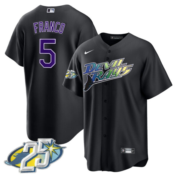 Men's Tampa Bay Rays 25th Anniversary Patch Cool Base Jersey - All Stitched - Image 8