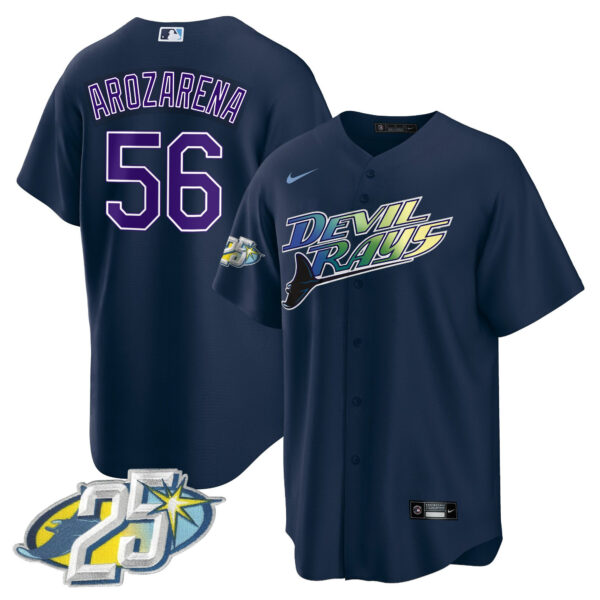Men's Tampa Bay Rays 25th Anniversary Patch Cool Base Jersey - All Stitched - Image 25