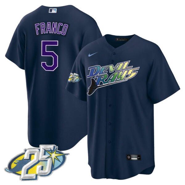 Men's Tampa Bay Rays 25th Anniversary Patch Cool Base Jersey - All Stitched - Image 26