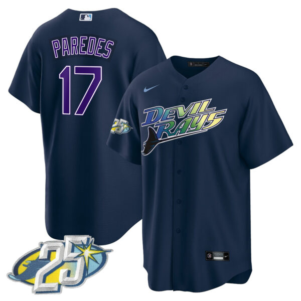 Men's Tampa Bay Rays 25th Anniversary Patch Cool Base Jersey - All Stitched - Image 27