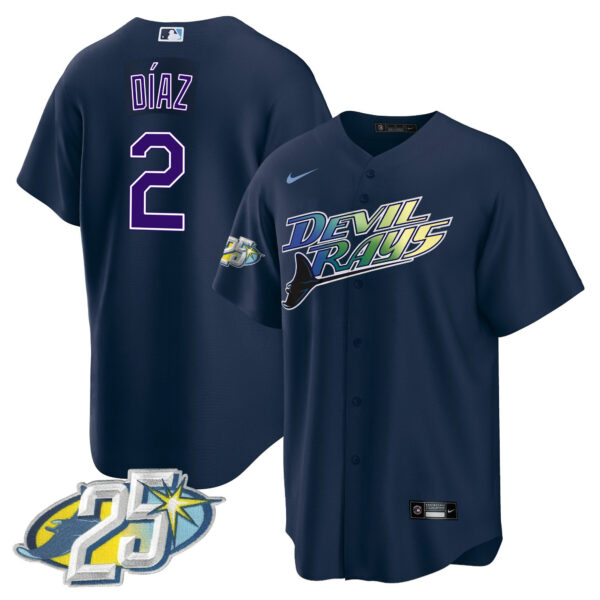 Men's Tampa Bay Rays 25th Anniversary Patch Cool Base Jersey - All Stitched - Image 28