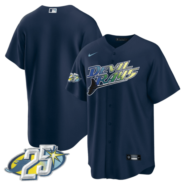 Men's Tampa Bay Rays 25th Anniversary Patch Cool Base Jersey - All Stitched - Image 30
