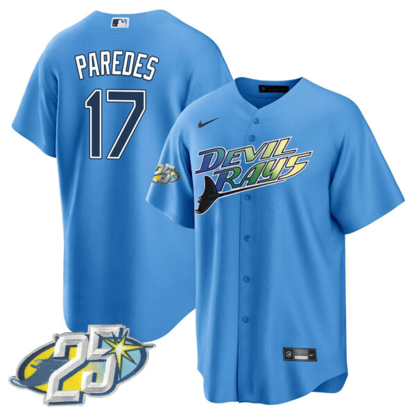 Men's Tampa Bay Rays 25th Anniversary Patch Cool Base Jersey - All Stitched - Image 33