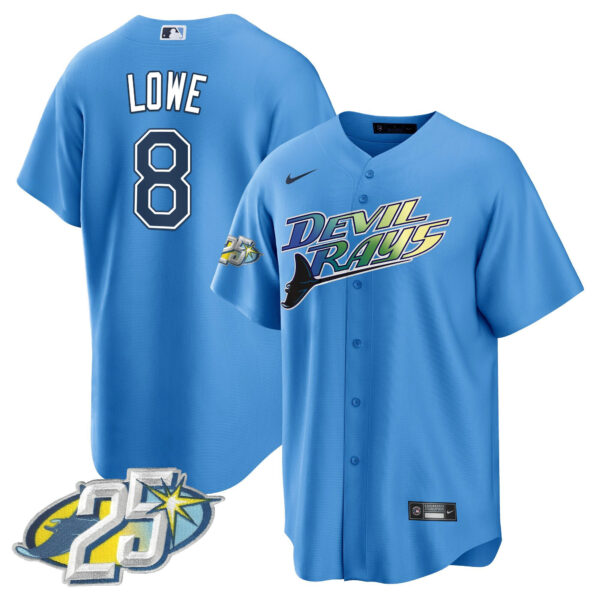 Men's Tampa Bay Rays 25th Anniversary Patch Cool Base Jersey - All Stitched - Image 35