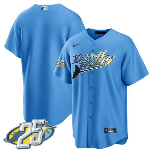 Men's Tampa Bay Rays 25th Anniversary Patch Cool Base Jersey - All Stitched - Image 36