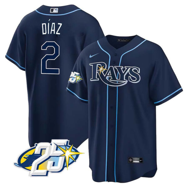 Men's Tampa Bay Rays 25th Anniversary Patch Cool Base V2 Jersey - All Stitched - Image 4