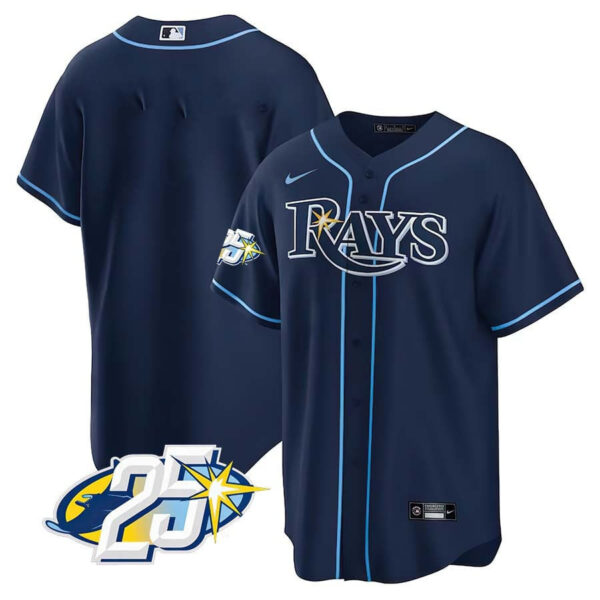 Men's Tampa Bay Rays 25th Anniversary Patch Cool Base V2 Jersey - All Stitched - Image 6