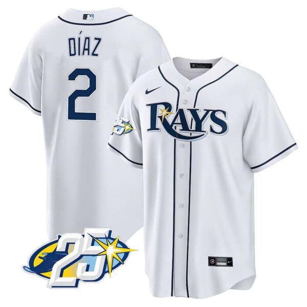 Men's Tampa Bay Rays 25th Anniversary Patch Cool Base V2 Jersey - All Stitched - Image 10