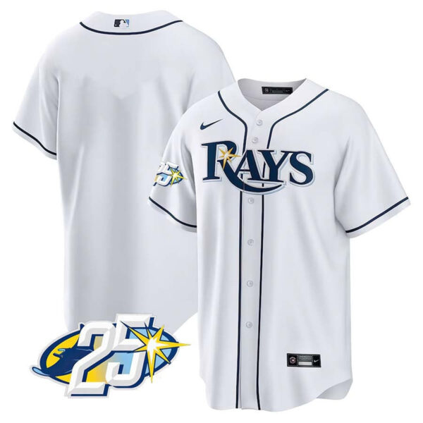 Men's Tampa Bay Rays 25th Anniversary Patch Cool Base V2 Jersey - All Stitched - Image 12