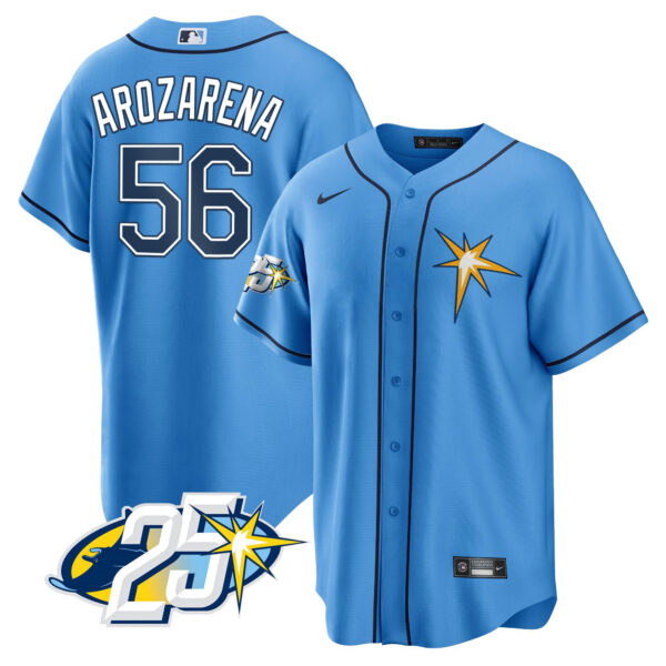 Men's Tampa Bay Rays 25th Anniversary Patch Cool Base V2 Jersey - All Stitched - Image 13